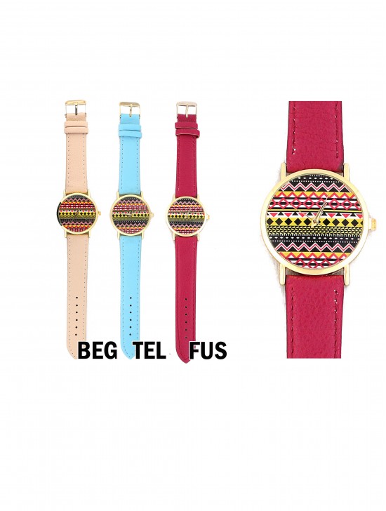 FAUX LEATHER WATCH WITH WAVE PRINT